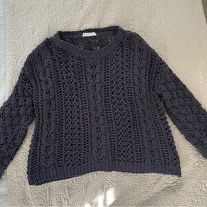 Woven Openwork Knit Sweater - Gray. Size XS-S